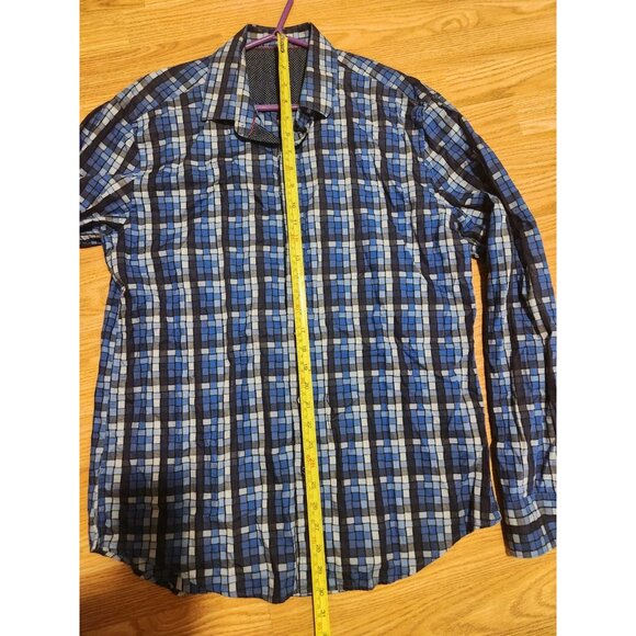 Bugatchi Men Shirts Long Sleeves Squared Pattern Blue Size Large Pre-Owned - Picture 5 of 8
